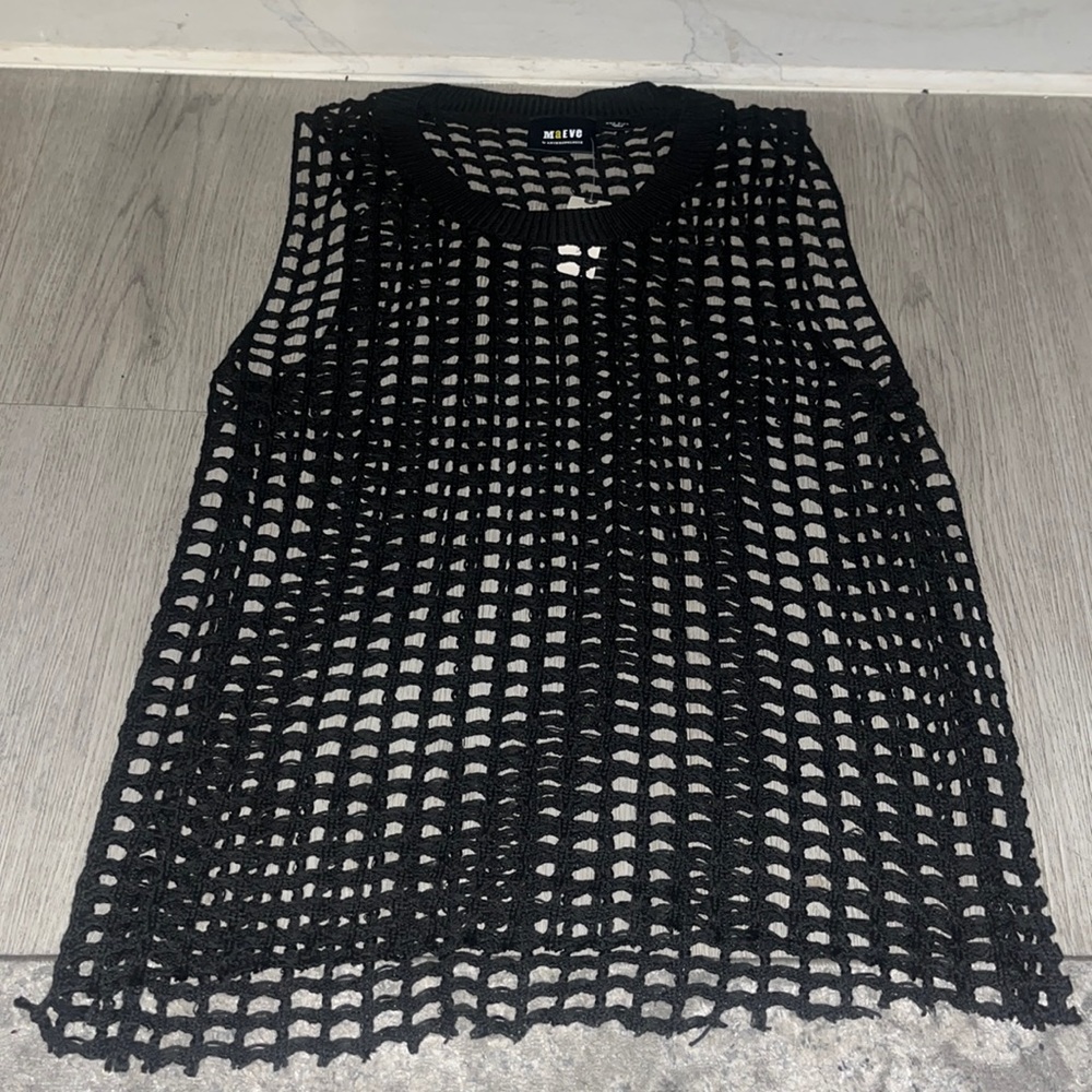 NWT MAEVE BU ANTHROPOLOGIE CROCHET BLACK KNIT TOP